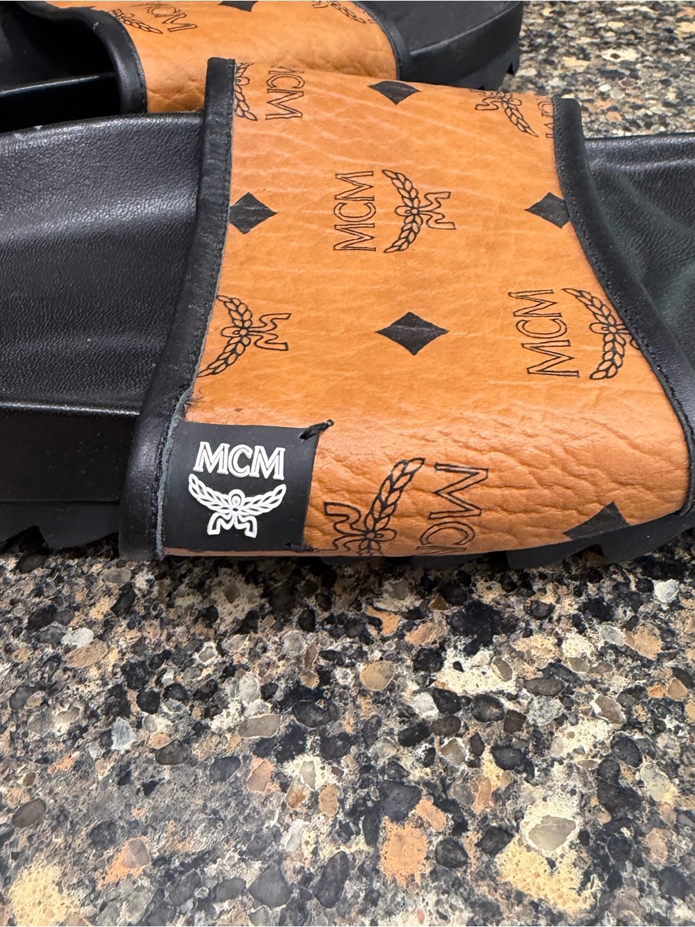 MCM Cognac & Black Monogram Slide Sandals size 40 - Picture 6 of 8